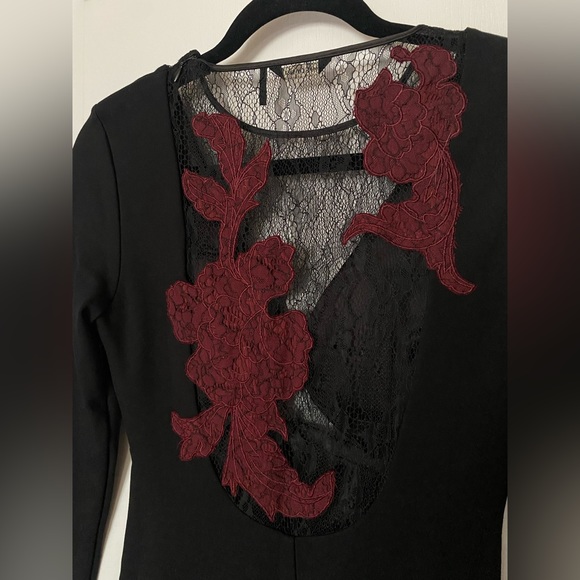 Marciano Long Sleeve Dress with Black & Red Lace - Picture 6 of 8